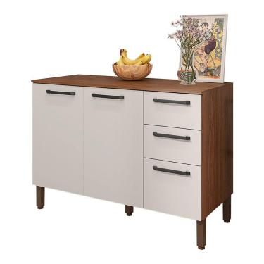 Imagem de Balcão Gabinete Para Cozinha 2 Portas E 3 Gavetas Tati Castanho-off White - Pallazio