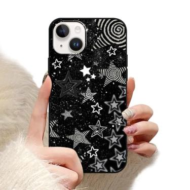 Imagem de Vulfwela Capa de telefone para iPhone 13/iPhone 14 de 6,1 polegadas, linda estrela preta, capa de telefone estética moderna Y2K Stars silicone fosco com moldura fina e macia TPU protetora à prova de