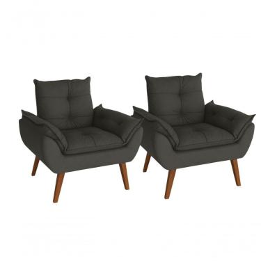 Imagem de Kit 02 Poltrona/cadeira Decorativa Glamour Opala Com Pés Quadrado Chumbo