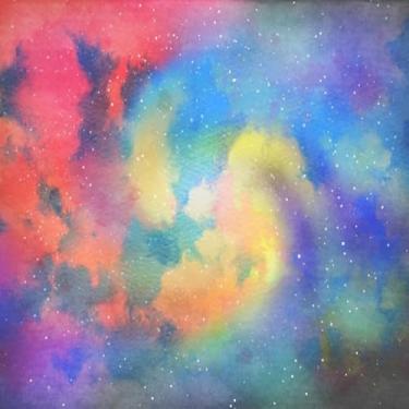 Imagem de Quadro Decorativo Abstrato Colorido em Aquarela Digital para Sala Quarto e Escritório 30x30cm