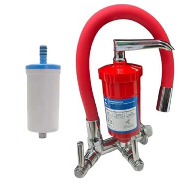 Imagem de Torneira de Cozinha com Filtro Gourmet de Parede Tubo Flexível De 1/4 Volta Em Abs Vermelha com Arejador e Refil Incluso (Vermelha)