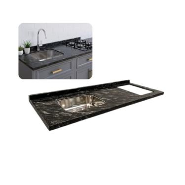 Imagem de Pia Cozinha Granito Preto Indiano Corte Cooktop Cuba 180cm