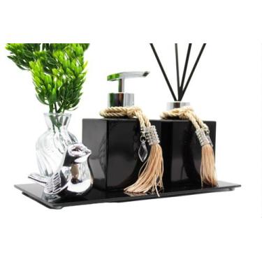 Imagem de Kit Lavabo Cubo 250ml Luxo Difusor E Saboneteira C/ Bandeja - Seven Gl