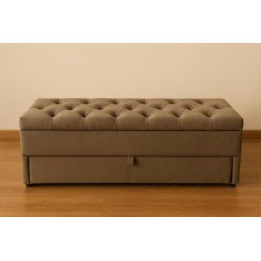 Imagem de Puf Baú (Sapateiro) Com Gaveta Queen 160x50x45cm Bege - Tecido Em Velu