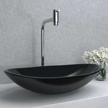 Imagem de Cuba Oval Vidro Temp 43X28Cm Pia Lavatório Lavabo Banhe Pret