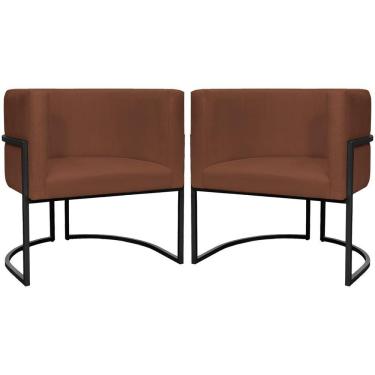 Imagem de Kit 2 Poltronas Luna Suede Cores Base De Ferro Preta - Terracota, Suede