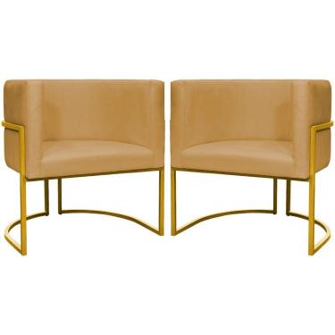 Imagem de Kit 2 Poltronas Cadeira Para Sala De Luna Suede Cores Base Dourada - Mostarda, Suede