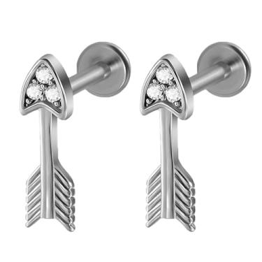 Imagem de Niaspi Anel de lábio 16G Arrow Labret Stud para mulheres e homens, aço inoxidável, zircônia cúbica, azul, turquesa, lisos para lábios, concha, hélice, tragus, joia piercing, 16g, Aço inoxidável