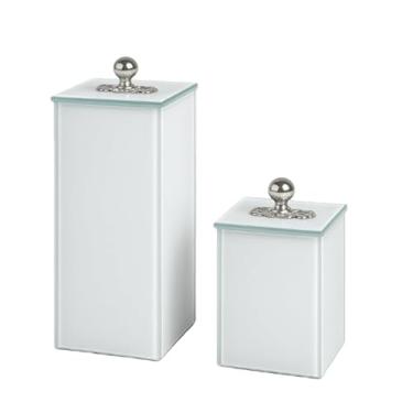 Imagem de Porta Escova Dente De Vidro C/Tampa 20x7 + Porta Algodão De Vidro 10x7 Luxuoso Elegante porta escova de dente(Branco Puxador Prata,Port Escov20x7+Port Objeto10x7)