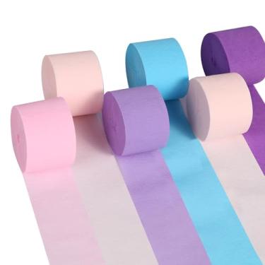 Imagem de Suaxova 6 rolos de papel crepe pastel 150 m, pacote de faixas de pêssego, roxo, rosa claro para decoração de festa, aniversário, casamento, chá de bebê, formatura, Natal