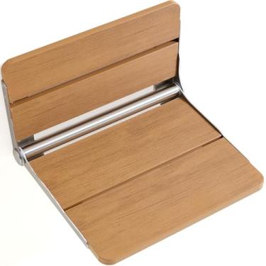 Imagem de Banco de chuveiro dobrável montado na parede de 43 cm, banco de chuveiro dobrável HDPS para interior, cadeira de banho dobrável à prova d'água, marrom, capacidade de peso 181 kg