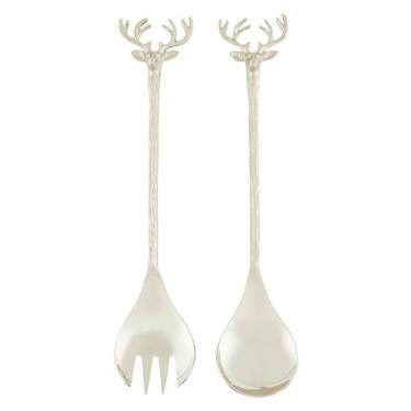 Imagem de Santa Barbara Design Studio Salad Servers - Conjunto de servir colher e garfo de veado, 2 peças, prata