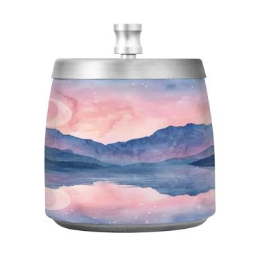 Imagem de SEHANY Cinzeiro Majestic Mountain Peak com tampa para cigarros, à prova de vento, sem fumaça, aço inoxidável, cinzeiros para uso interno e externo, grande, inodoro, para fumantes, decoração de