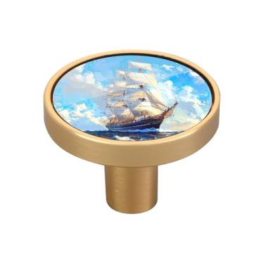 Imagem de Blueangle Pacote com 4 maçanetas grandes para armário de navio Clipper de 3,5 cm, puxadores redondos de gaveta para cômoda e armários de cozinha (238)