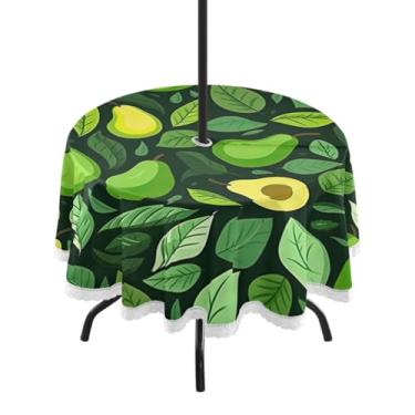 Imagem de ATTX Toalha de mesa redonda pequena com fatias de abacate ao ar livre – 152 cm, impermeável, à prova de derramamento, uso interno/externo, com orifício para guarda-chuva com zíper para acampamento