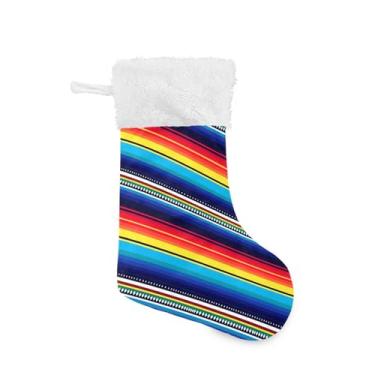 Imagem de Blueangle Pacote com 2 meias de Natal com listras mexicanas de 17,7 polegadas para decorações de festas de fim de ano, porta-presentes e meias (798)