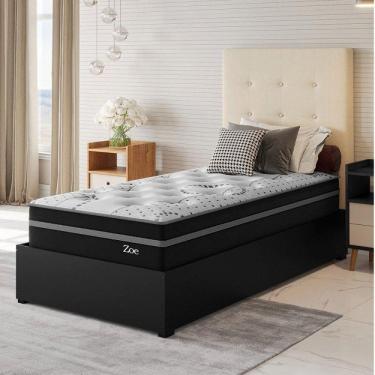Imagem de Conjunto Cama Box Solteiro Zoe Com Molas Ensacadas  088x188x62,4cm Preto