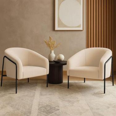 Imagem de Poltrona Sala Industrial Alta Preto Kit 2 Stella Bouclê Bege D03 - D'r