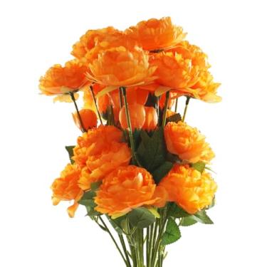 Imagem de Bairdish 12 peças de flores artificiais laranja buquê floral plantas falsas para uso ao ar livre peônias falsas de seda realista com hastes para arranjo de flores faça você mesmo, mesa de centro de