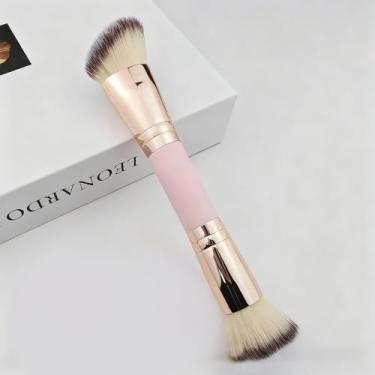 Imagem de Pincel de maquiagem rosa dourado, creme e pó, pincel de rosto dois em um, cerdas de fibra sintética