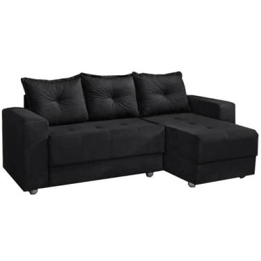 Imagem de Sofá Florença 3 Lugares com Chaise Tecido Suede 200cm Cor Preto - Aifo