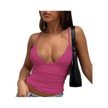 Imagem de Top Cropped Feminino Slim Fit Com Decote Em V E Franzido Estilo Y2K Ca