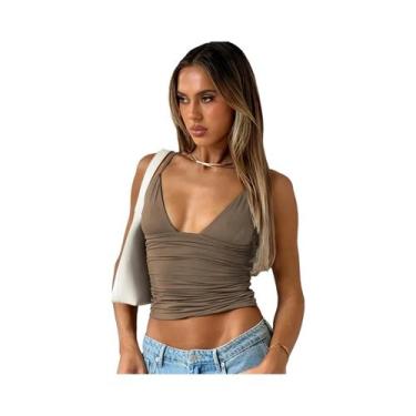Imagem de Top Cropped Feminino Slim Fit Com Decote Em V E Franzido Estilo Y2K Ca