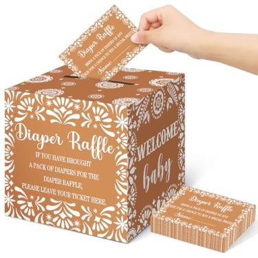 Imagem de Teling 51 peças de bilhetes de sorteio de fraldas com caixa de cartão, decorações de chá de bebê, caixa de suporte de revelação de gênero para festa de sorteio de fraldas para meninas e meninos