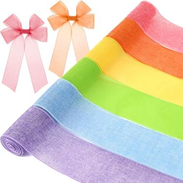 Imagem de Yuefunny 6 rolos de fita com fio rústica de serapilheira colorida com fio total de 30 jardas para guirlanda de Natal, Halloween, outono, laço, artesanato, embrulho, festa, decoração boho (cor de