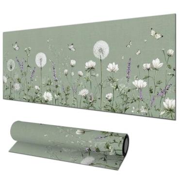 Imagem de HOMETITUTE Tapete de mouse pad para jogos 81,5 x 29 cm grande tapete de mesa para teclado GG mouse pad para casa e escritório, acessórios de mesa com arte botânica de borboleta, prado, diatomita
