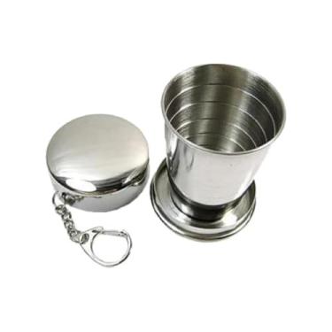 Imagem de Copo Chaveiro Dobrável Retrátil Reutilizável em Aço Inox 140ml Portátil
