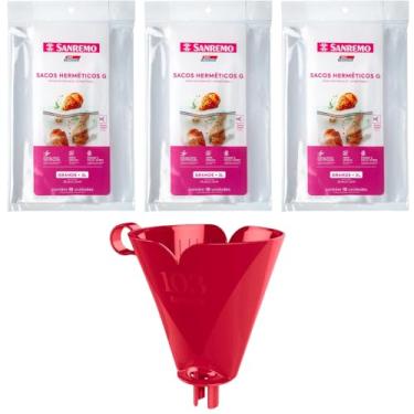 Imagem de Conjunto de 1 Suporte para Filtro de Café 103 Vermelho + 3 Pct com 10 Unidade de Saco Hermetico de 3 Litros