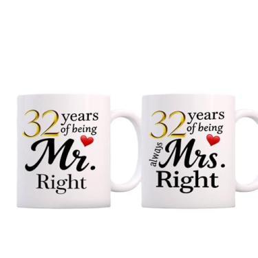 Imagem de SIUNY Conjunto de canecas de café de aniversário de 32 anos para casais 2-32 decorações de presentes de casamento para pais, avós, marido, esposa, ele, dela, 32 g (32)