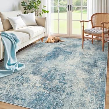 Imagem de Tapetes laváveis 12 x 18 cm para sala de estar: Tapete abstrato macio neutro antiderrapante tapetes modernos resistentes a manchas piso interno tapete de pilha baixa para quarto sala de jantar