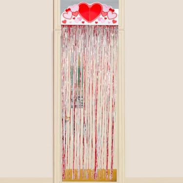 Imagem de Fun Express Cortina de porta com franja vermelha de corações de dia dos namorados de 90 cm x 5 cm com cobertura