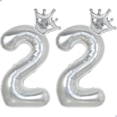 Imagem de 22 números de balões de 101,6 cm para decorações de aniversário de 22 anos para homens e mulheres, decoração de aniversário de 22 anos de Mylar gigante para ele e ela