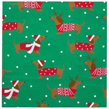Imagem de LeZakaa Guardanapo de papel de Natal com 50 peças, design fofo de cachorro dachshund, guardanapos de jantar de 3 camadas, toalhas de mão de papel descartáveis quadradas, decoração de mesa para festa