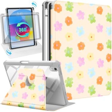 Imagem de Uppuppy Capa para iPad mini 7 (A17 Pro) para iPad mini 6ª geração – Capa inteligente com suporte giratório 360 com suporte para lápis para mulheres, flores coloridas para Apple Tablet Mini 21.1 cm