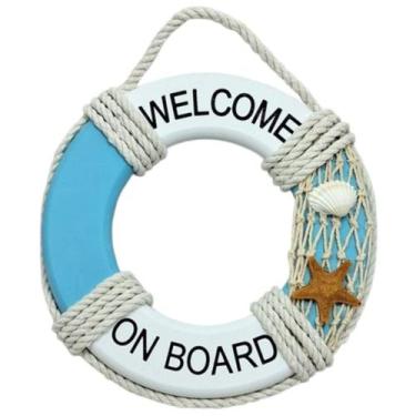 Imagem de Decoração Náutica Casa De Praia Estilo Bóia Azul Claro 18x18cm - Danta
