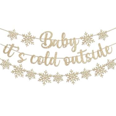 Imagem de Baby It's Cold Outside Banner, Glitter Champagne Gold Baby It's Cold Sinal Floco de Neve Guirlanda Inverno País das Maravilhas Decorações de Festa de Aniversário Chá de Bebê