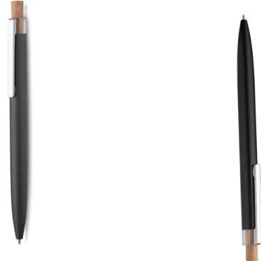 Imagem de Caneta Esferográfica Executiva em Alumínio, Azul, Acionador em Bambu, Corpo Cilíndrico, Acabamento Fosco, Refil Parker, 14cm (Cinza e Preto)