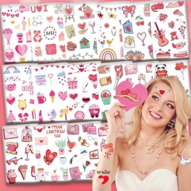 Imagem de 56 peças de tatuagens temporárias de dia dos namorados, adesivos de tatuagem de balão de panda para presente de coração, decorações de festa de dia dos namorados, adesivos de embrulho de presente