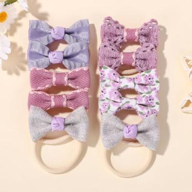 Imagem de 10 peças de laços de cabelo com laços, pequenos elásticos de 4 cm, suportes de rabo de cavalo, tecido macio, laço de flor, faixas de cabelo de borracha para mulheres jovens (10 peças-J)