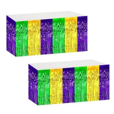 Imagem de Cadeaux4U Pacote com 2 saias de mesa para carnaval de 277 x 74 cm, saia de mesa de carnaval com franjas metálicas