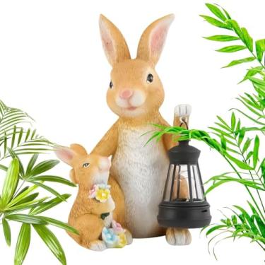 Imagem de Lâmpada Coelho,Com Lanterna De Resina Resistente Ao Para Decoração De Páscoa - Decoracao De Jardim Com Iluminacao Solar Externa | Para Relvado Patio Caminho Presente Para Mulheres Mae