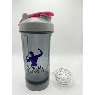 Imagem de Supreme Strength Coqueteleira de proteína de 680 g – Copo misturador de academia à prova de vazamento para pré-treino e vitaminas, livre de BPA, pode ser lavado na lava-louças com bola de arame, cinza