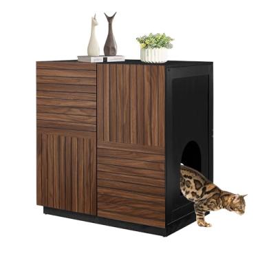 Imagem de beeNbkks Caixa de areia alta para gatos estilo móveis, casa de banho escondida para gatos para caixa de areia de entrada alta ou superior, armário moderno para animais de estimação com prateleira