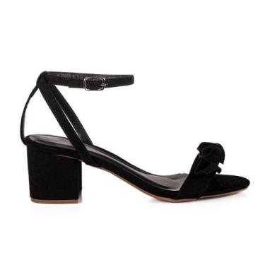 Imagem de Sandália Feminina Jjojo Ivi Salto Baixo Quadrado 5cm Confort, 36, Pret