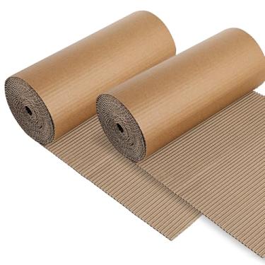 Imagem de Rolo de papelão ondulado com 2 rolos 30,5 x 497 cm de face única B para envio de flauta de papel ondulado resistente grande para embalagem de presente de Natal, armazenamento, envio, correspondência