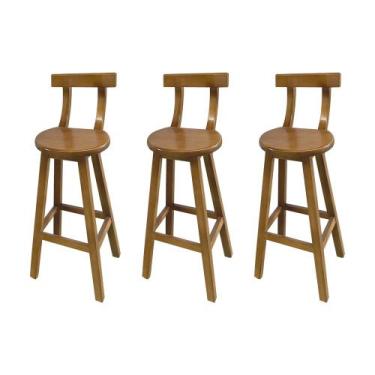 Imagem de Kit 3 Bancos Altos Bistrô de Madeira com Encosto Girafa Ideal para Bar